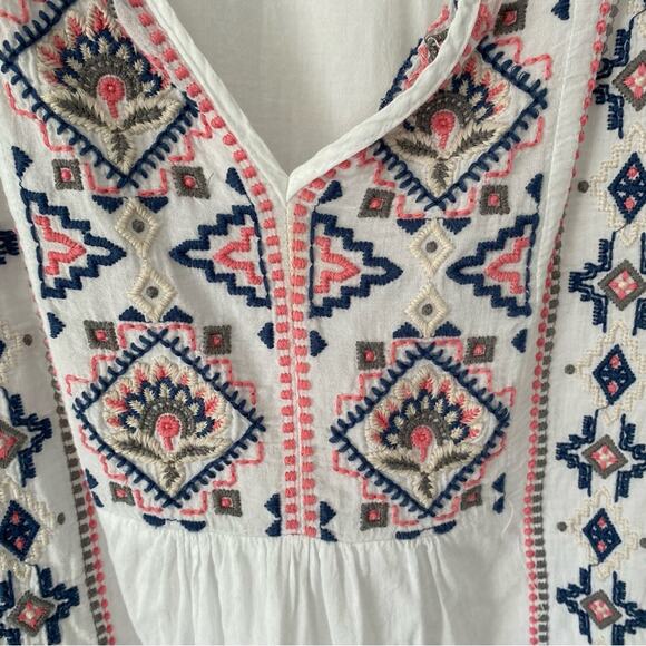 Johnny Was Tatum Peasant Embroidered White Boho Sheer Top size XL - Picture 7 of 10